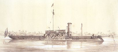 Ironclad Brasil seriously damaged after the attack on the Curuzú Fort, 1866.