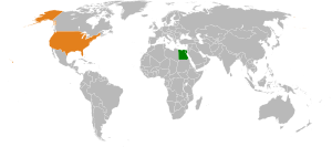 Mapa indicando localização do Egito e dos Estados Unidos.