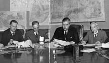 Three of Australia's World War II prime ministers - Forde, Curtin and Menzies - plus World War I prime minister Billy Hughes Four prime ministers.jpg
