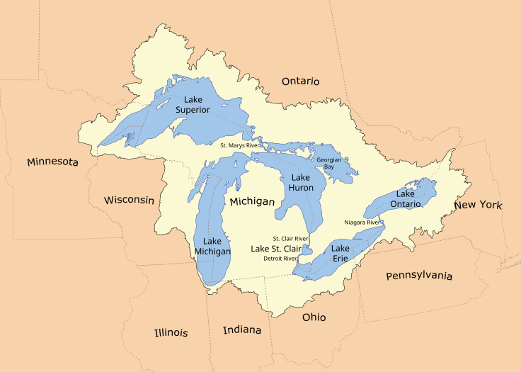This is the map of the Great Lakes!! It is located in northeastern North America, on the Canada – United States border~~
