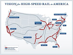 Map showing US high speed rail corridors as of...