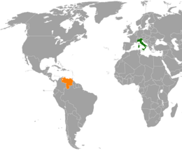Mappa che indica l'ubicazione di Italia e Venezuela