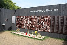 The relatives of Czech paratroopers Jan Kubis and Josef Valcik and their fellows, in total 254 people, were executed en masse on 24 October 1942 in Mauthausen concentration camp. Koncentracni tabor Mauthausen Praha 2012 7934.JPG