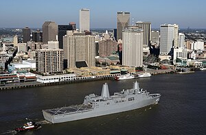 English: The USS New Orleans (LPD-18) passes b...