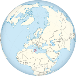 Malta on the globe (Europe centered)