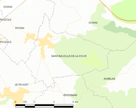 Mapa obce Saint-Bauzille-de-la-Sylve