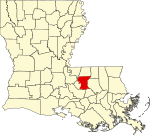 Mapa de Luisiana con la ubicación del Parish East Baton Rouge