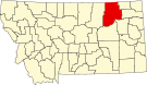 Harta statului Montana indicând comitatul Valley