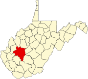 Kanawha County map Map of West Virginia highlighting Kanawha County.svg