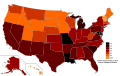 Map of states showing number of gun murders in 2010