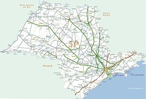Mapa rodoviário do estado de São Paulo.