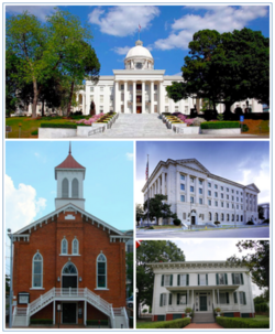 Images top, left to right: Alabama State Capitol, Dexter Avenue Baptist Church, Frank M. Johnson Jr. Federal Building and United States Courthouse, First White House of the Confederacy