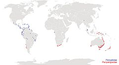 Distribuição das famílias Peripatidae e Peripatopsidae