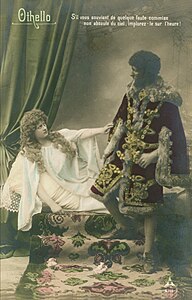 French postcard from the beginning of the 20th century presenting Othello about to kill Desdemona]