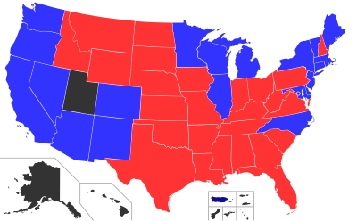 Party affiliation of current United States secretaries of state or analogous officials:
.mw-parser-output .legend{page-break-inside:avoid;break-inside:avoid-column}.mw-parser-output .legend-color{display:inline-block;min-width:1.25em;height:1.25em;line-height:1.25;margin:1px 0;text-align:center;border:1px solid black;background-color:transparent;color:black}.mw-parser-output .legend-text{}
Democratic secretary of state
(22)
Republican secretary of state
(26)
New Progressive secretary of state
(1)
Nonexistent
(7) Party affiliation of current United States secretaries of state.svg