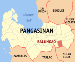 Bản đồ Pangasinan với vị trí của Balungao.