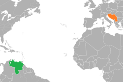 Map indicating locations of Venezuela and Yugoslavia