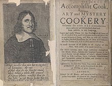 Robert May's The Accomplisht Cook, first published in 1660 RobertMayTheAccomplishtCookFrontispiece.jpg
