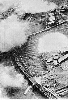 A train being racked by explosions