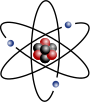 Stylised atom with three Bohr model orbits and stylised nucleus.svg