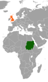 Location map for Sudan and the United Kingdom.