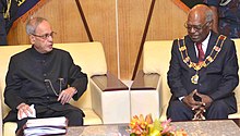 Governor-General Sir Michael Ogio with President Pranab Mukherjee of India, at Government House, 2016 The President, Shri Pranab Mukherjee meeting the Governor General of Papua New Guinea, Sir Michael Ogio, at Government House, Port Moresby, in Papua New Guinea on April 28, 2016.jpg