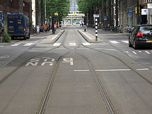 Netherlands: short section of gauntlet track at the line 7 stop in Czaar Peter Street [nl] in Amsterdam