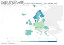 Trust in others in Europe Trust in others in Europe, OWID.svg