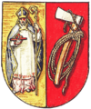 Der heilige Nikolaus mit den Zeichen der Flößer und Schiffer im Wappen des ehemaligen Dorfes Reinhausen