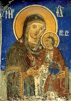 Стенописно изображение на Богородица с Христос от притвора, около 1900 г.
