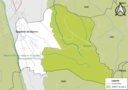 Carte des ZNIEFF de type 2 sur la commune.