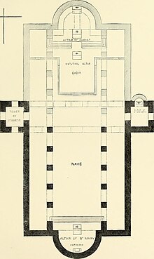 Plan of Canterbury Cathedral before the 1067 fire An essay on the history of English church architecture prior to the separation of England from the Roman obedience (1881) (14803396943).jpg