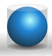 A blue sphere inside a cylinder of the same height and radius