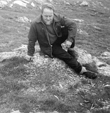 Bobby Tulloch, the Shetland RSPB warden, at the site of the snowy owl nest on the island of Fetlar, Shetland, in August 1967 Bobby Tulloch and snowy owl nest site, Fetlar, Shetland, 1967.jpg