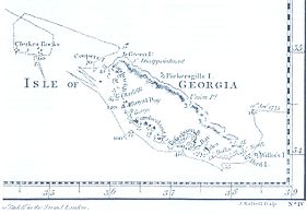 Îles Pickersgill sur la carte des découvertes de James Cook dans le sud de l'océan Atlantique.