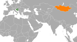 Карта с указанием местоположения Хорватии и Монголии