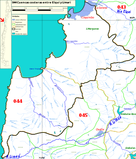 El item 044 del inventario de cuencas de Chile incluye las cuencas de la quebrada Pachingo y del Estero Tongoy, entre otras.
