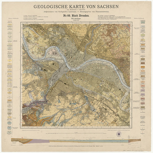 Geologische Karte von Dresden, Blatt 66 Dresden / F. Kossmat. Geologische Aufn. (1928 - 1932) von R. Grahmann. - 3. Aufl. - 1:25 000. - Leipzig : Giesecke & Devrient, 1934.