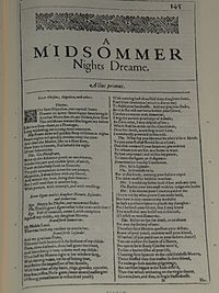 Faksimil av första sidan i A Midsommer Nights Dreame från First Folio, publicerad 1623
