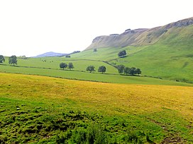 Gask Hill shown as an escarpment beyond grazing fields