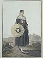 „Vreneli“-,Tracht. Kolorierte Umrissradierung von Gränicher, 1783
