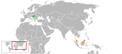 Map indicating locations of Hungary and Malaysia