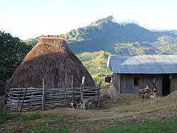 Huts in Ritabou with Mt Leolaco behind