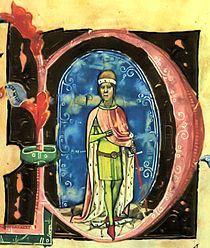 István még hercegként a Képes krónikában. A kard és a süveg hercegi címe jelképei