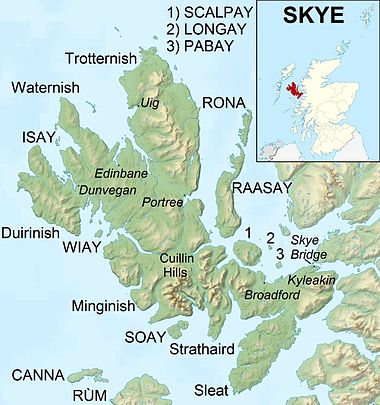 Et kart over Skye og øyene rundt
