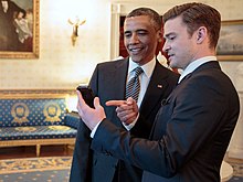 Timberlake and President Obama, 2013 Justin Timberlake and Barack Obama at The White House - 2.jpg