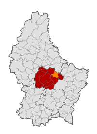 Map of Luxembourg with Larochette highlighted in orange, and the canton in dark red