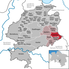 Poziția Lauenau pe harta districtului Schaumburg