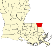 Map of Luizijana highlighting Washington Parish