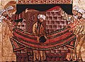 カアバに黒石を奉納するムハンマドのミニアチュール画（『集史』より、1315年頃）
